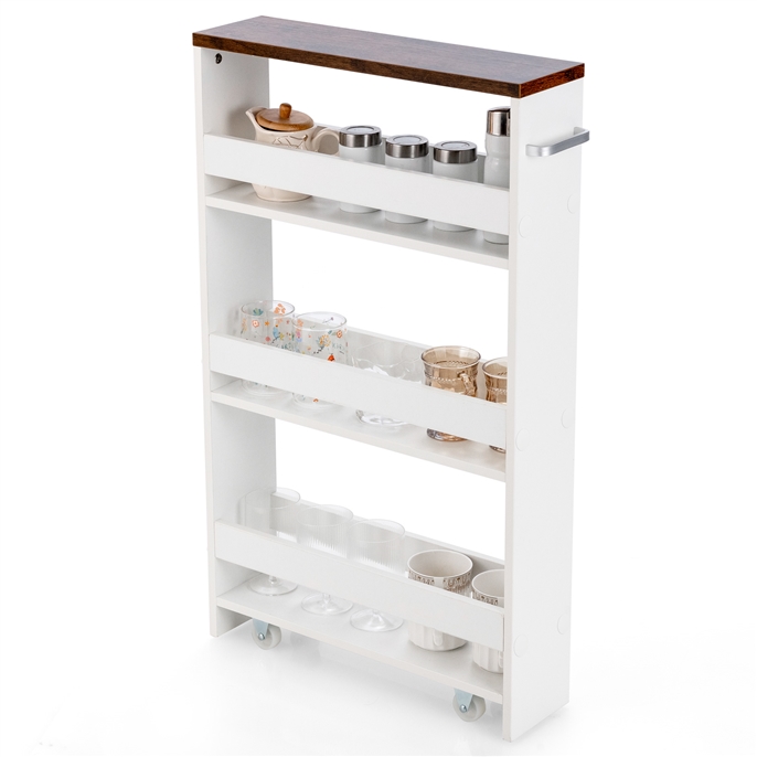 4-Tier Slim Rolling Storage Trolley with Handle and Adjustable Shelf