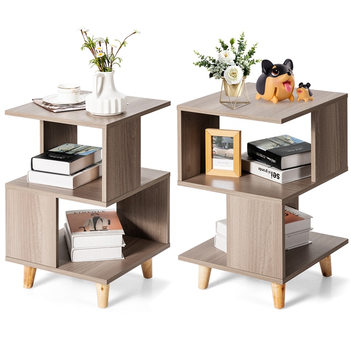 2 Pieces Wooden Modern Nightstand